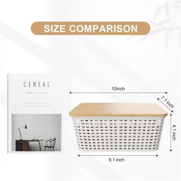 Plastic Storage Bins with Bamboo Lids 6 Pack Stackable Closet Organizer White - Picture 3 of 8